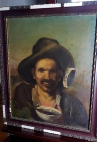 Old studio oil painting by Los Borrachos de Velazquez. Artist illegible signature.