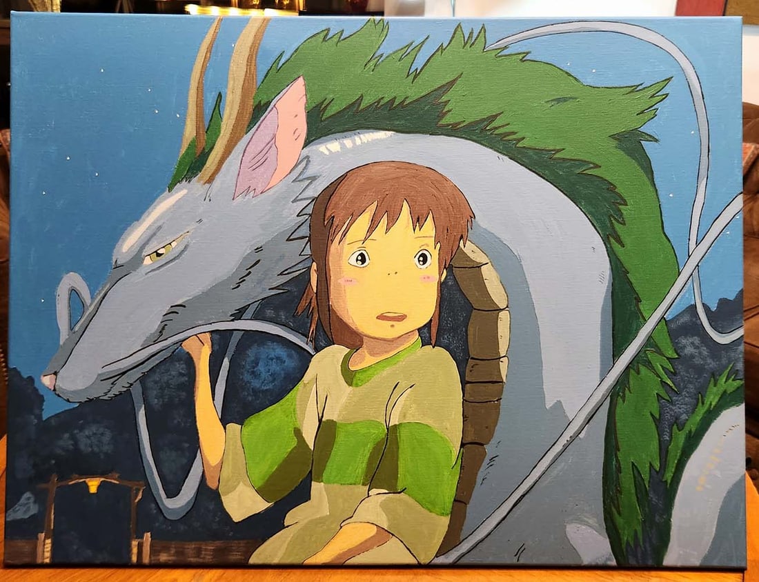 Vintage original oil painting Chihiro Kamikakushi Anime Japan Studio Ghibli Spirited Away (1 of 1)