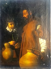 Old European Painting. He lost his signature to the relined.