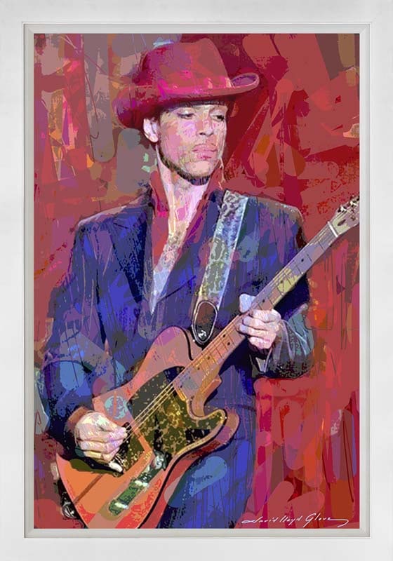 Prince while my guitair gently weeps Mixed Media on canvas by David Lloyd Glover: Original mixed media on canvas by David Lloyd Glover Original Mixed media on canvas by David Lloyd Glover Hand signed by the artist. Custom framed and includes certificate from the artist. Approx 24x1