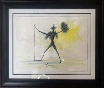 Salvador Dali Watercolor and Ink on archival Arches paper in the style of Magritte