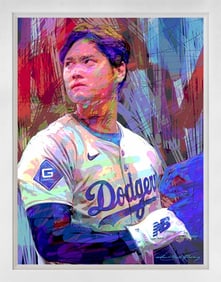 Shoei Ohtani Dodger Blue Original Mixed Media on canvas by David Lloyd Glover