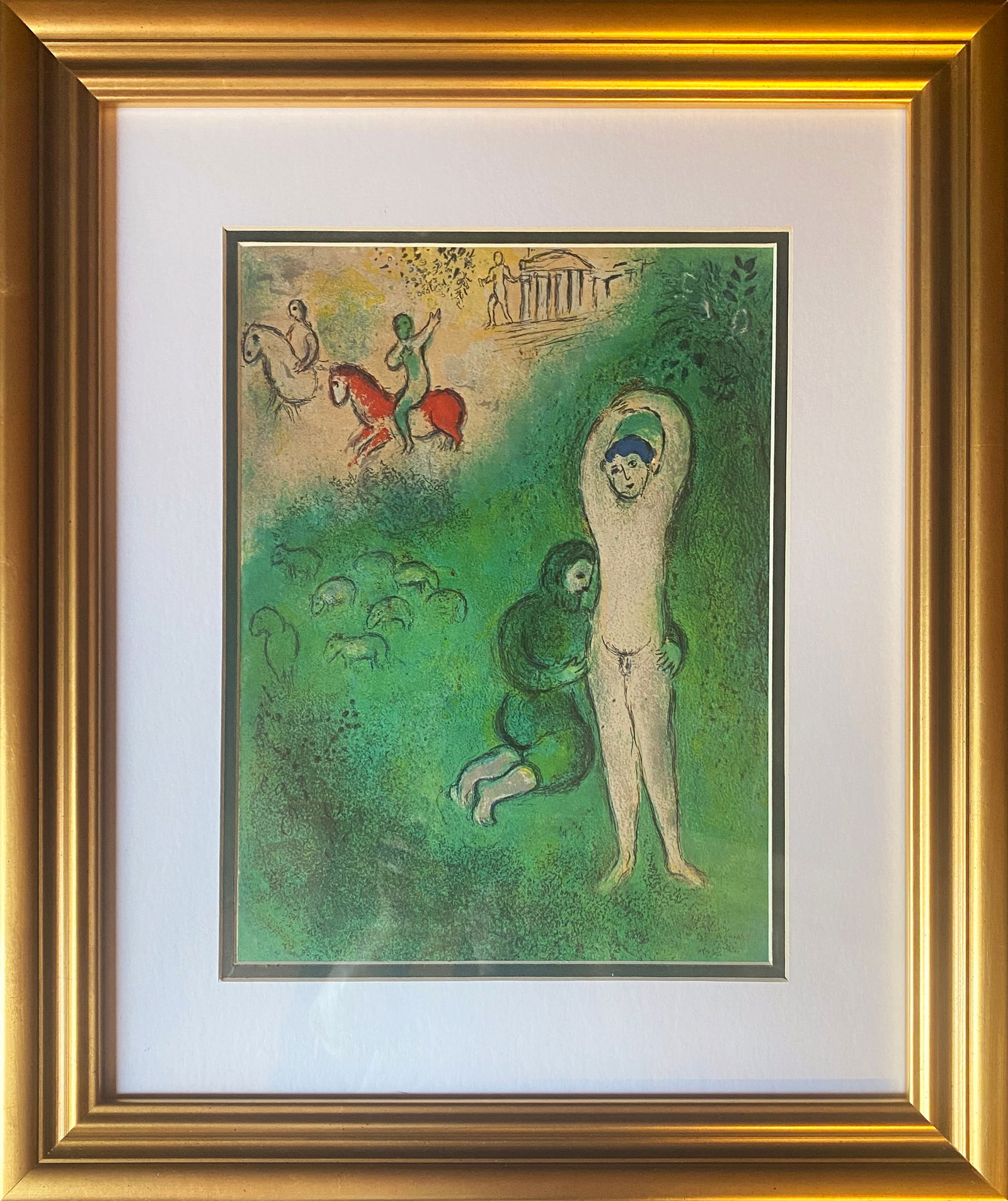 Marc Chagall Hand signed Lithograph from 1977: Marc Chagall Hand signed Lithograph. from 1977 Approx 24x28 inches. Professionally framed. Includes certificate of authenticity.