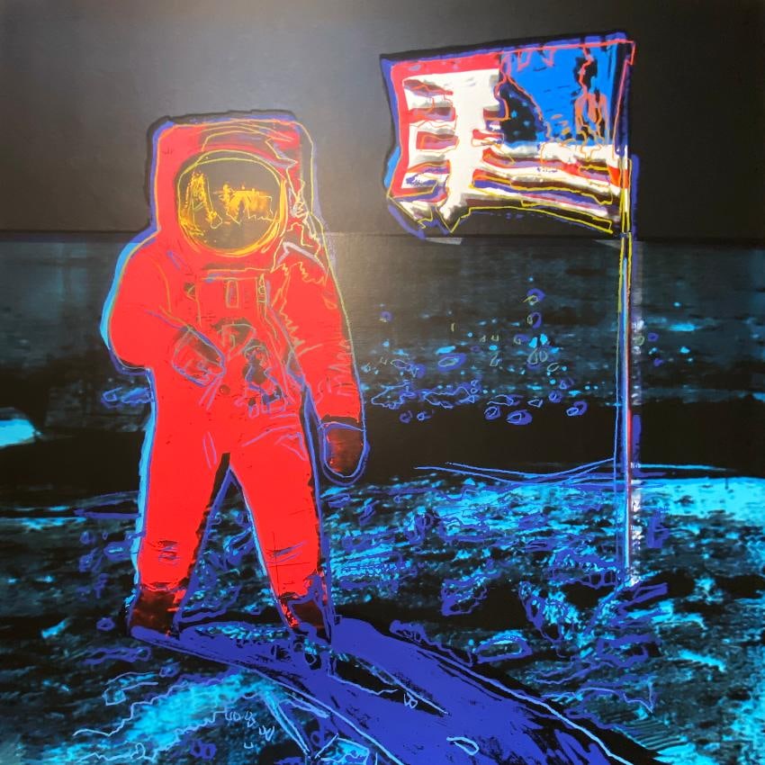 Andy Warhol Screen print Moonwalk 1987 Serigraph: Andy Warhol Screen print. Serigraph 1987. 38x38 inches approx. This working trial proof is made outside the regular edition during the process of image development and production. Includes printer's c