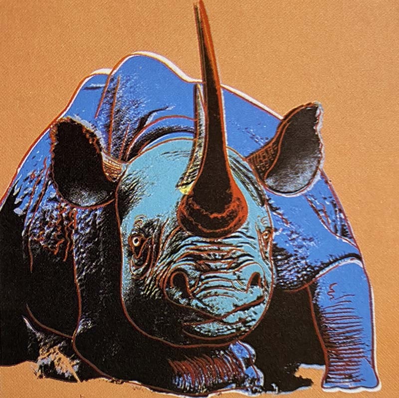 Andy Warhol Screen print Serigraph Black Rhinoceros 1983 from the Endangered Species Suite: Andy Warhol Serigraph Screen print and Colophon. 1983. 38 x 38 inches approx. Includes Certificate of Authenticity. This working trial proof was made outside the regular edition during the process of
