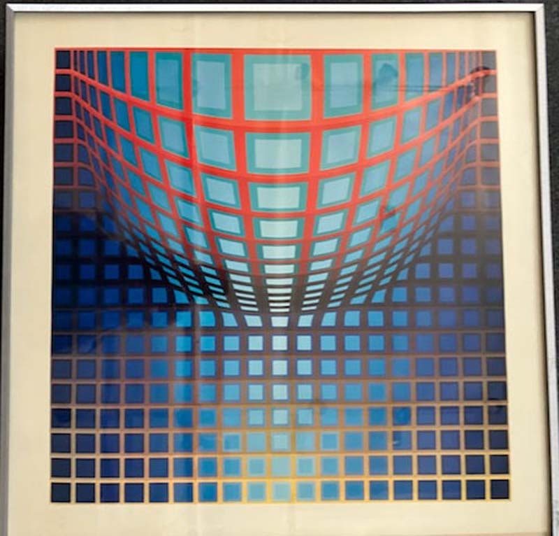 Victor Vasarely Lithograph: Victor Vasarely Color Plate Lithograph from 1970. Custom framed. Includes certificate of authenticity. Approx size 20x26 inches.