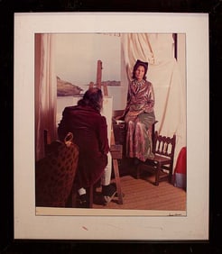 Salvador Dali Photograph Salvador Dali and Gala his wife. Dali is painting his wife in the photo.
