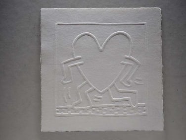 Keith Haring The Running Heart embossed engraving