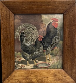Vintage Original. Rooster and Hen. 11x19 inches.