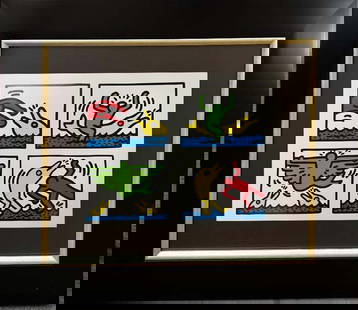 Keith Haring Lithograph from 1984: Keith Haring Lithograph from 1984. Approx 15x11 inches image size and 22x20 inches custom frame. Includes certificate.