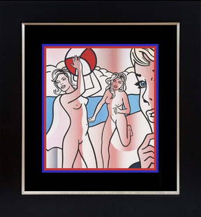 Roy Lichtenstein Color Plate Lithograph: Roy Lichtenstein canvas 24x24 approx. custom framed. The signature is in the plate. Includes certificate.
