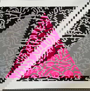 Keith Haring Serigraph: Keith Haring Serigraph from 1989 Approx 38 x 38 inches Silkscreen in colors on museum board Working Trial Proof Includes certificate and printers official stamps.