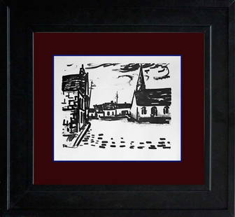 Vlaminck Place de L'Elgise Limited Edition Original Lithograph Hand signed.: Maurice de Vlaminck Place de L'Elgise Limited Edition Original Lithograph Hand signed. Hand signed and numbered by the artist. Approx 32x28 inches. Includes certificate of authenticity. Custom Framed.