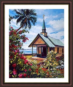 Kahaalu Church in Hawaii Original mixed media on canvas by David Lloyd Glover