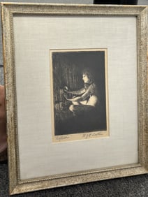 Reflection - Vintage Original Signed Etching with Original Frame. 13 x 10.5 inches.