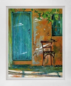 Old Wood Chair Mixed media original on canvas by David Lloyd Glover