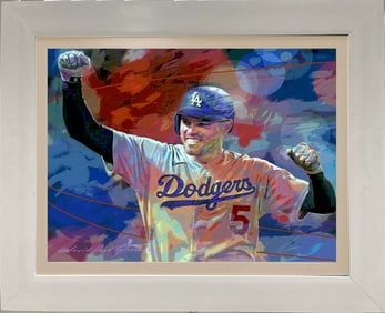 Freddy Freeman LA Dodgers Original mixed media on canvas by David Lloyd Glover