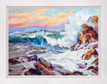 Windy Sea at Sonoma Mixed Meda Original on canvas by David Lloyd Glover