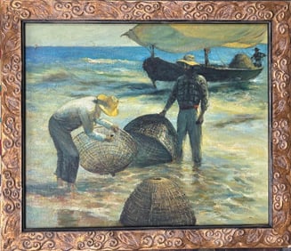 Oil on canvas vintage painting.