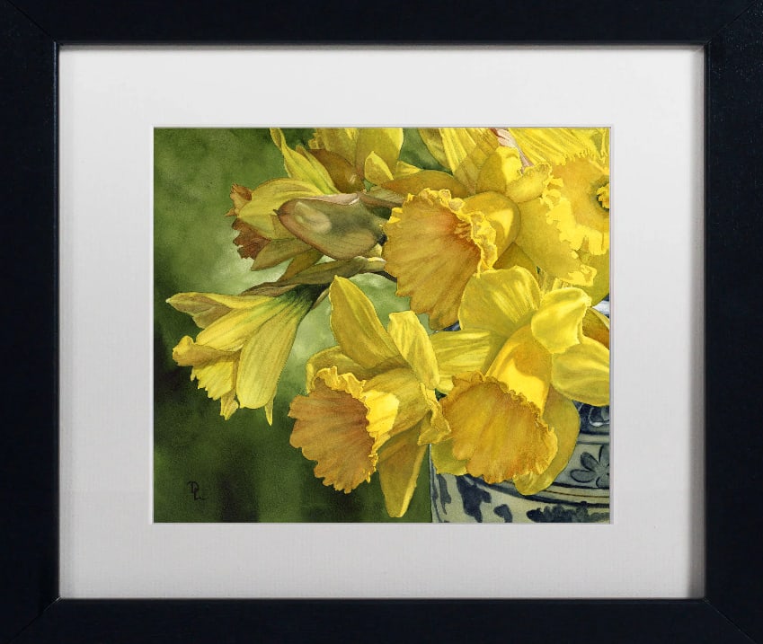 Donna Lesley Daffodils in Chinese Pot Limited Edition ink on paper hand signed by the estate. (1 of 1)