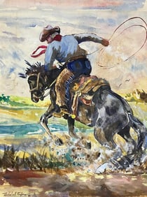 Cowboy galloping American watercolor Artist: Michelans 1976 watercolor