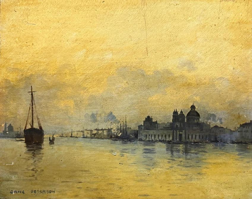 Venetian Canal Jane Peterson (1876-1965) Oil on wood: Venetian Canal Jane Peterson (1876-1965) Oil on wood Approx 26 x 47 cm Signed: Lower left side "Jane Peterson"Provenance: Private collection