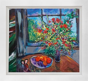 Oil on board in the style of Marc Chagall