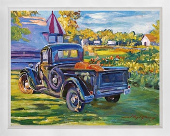 Pumpkin Pick Up Truck Mixed media original on canvas David Lloyd Glover