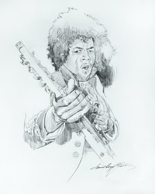 JIMI HENDRIX SKETCH Original mixed media on paper by David Lloyd Glover