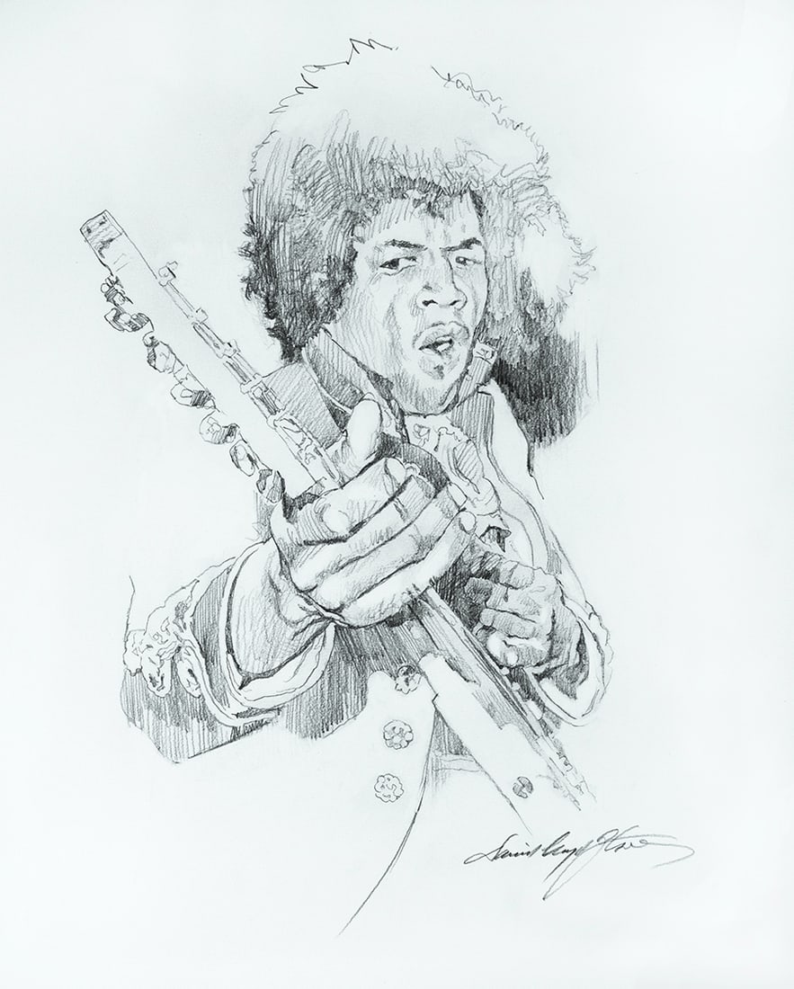 JIMI HENDRIX SKETCH Original mixed media on paper by David Lloyd Glover (1 of 1)