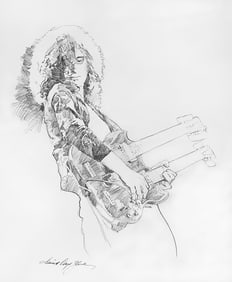 JIMMY PAGE STAIRWAY SOLO Original mixed media on paper by David Lloyd Glover