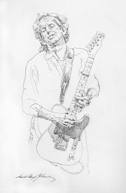 KEITH RICHARDS & HIS TELECASTER Original mixed media on paper by David Lloyd Glover