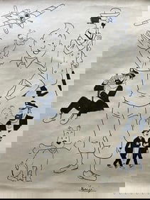 Herge (Signed lower right side)   Title: Tintin  Drawing ink on paper