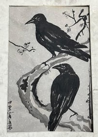 Original Watercolor on paper Asian Crows