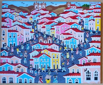 Sa Iraqitan  OLD PAINTING BAHIA PELOURINHO SA IRAQITAN BRAZILIAN ARTIST CIRCA 1980.