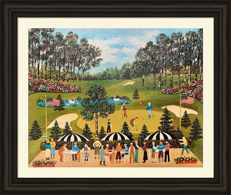 Jane Wooster Scott Limited Edition on canvas View from the 18th hole Golf: Jane Wooster Scott Limited Edition on Canvas Golf View from the 18th Hole approx 18x20 inches image size. Custom framed Hand signed and numbered by Jane Wooster Scott Includes documentation