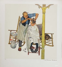 Norman Rockwell Limited Edition Lithograph Encore Edition Sheer Agony Barber Shop Artist Proof