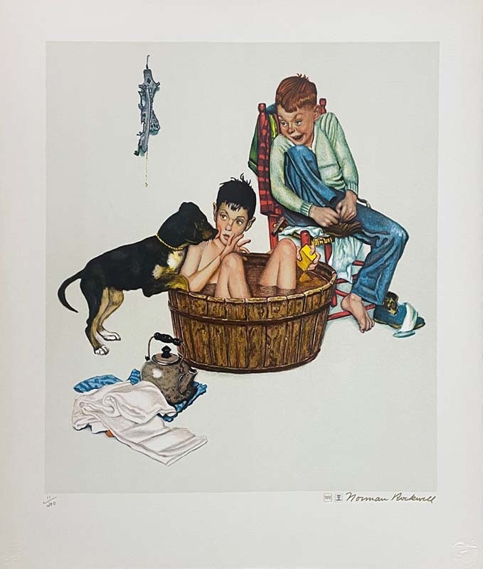 Norman Rockwell Limited Edition Lithograph Enclore Edition Lickin Good Bath Artist Proof Includes: Norman Rockwell Limited Edition Lithograph Encore Edition Lickin Good Bath Artist Proof Includes official Norman Rockwell signature