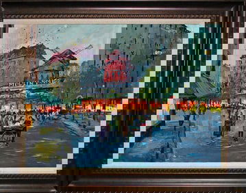 Moulin Rouge Hand Embellished canvas by Michael Schofield Paris 18 x 24 Approx. Image