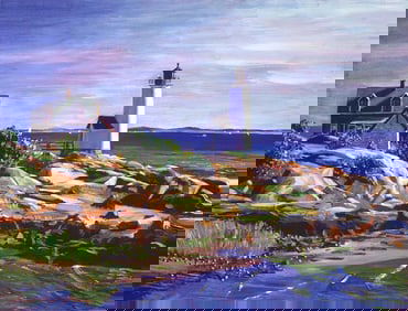 Maine Lighthouse Original Mixed Media on canvas David Lloyd Glover
