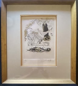 Salvador Dali Dry Point Etchings hand colored and gilded with gold. Limited Edition