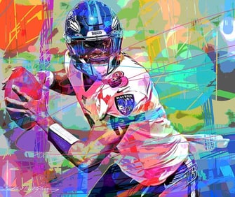 Lamar Jackson Hand embellished canvas David Lloyd Glover
