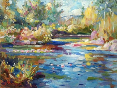 Summer Pond Original Mixed Media on canvas David Lloyd Glover