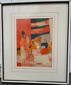Bernard Cathelin The Marketplace. Original Lithograph. 16 x 24 inches. Framed.
