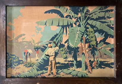 Frank Newbould Jamaica orchards landscape original lithograph vintage on board