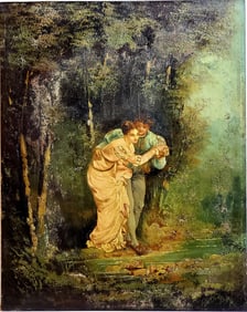 old painting romantic scene Emile Vernon. French 1872-1919. Attributed to Emile Vernon. Technique:
