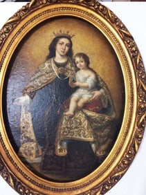 OLD EUROPEAN Oil PAINTING VIRGIN SIGNED Wanda CIRCA 1900