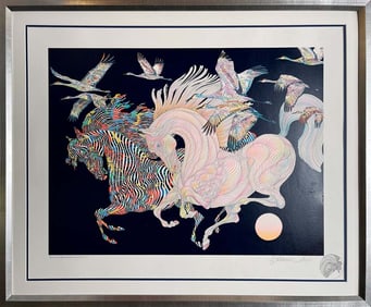 Guillaume Azoulay Limited Edition on paper Colored Etching with hand applied leaf