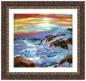 Sunset Coastline Original mixed media on canvas by David Lloyd Glover.