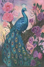 Original oil on canvas by Errin. Life's Goregous Creature. The Peacock*